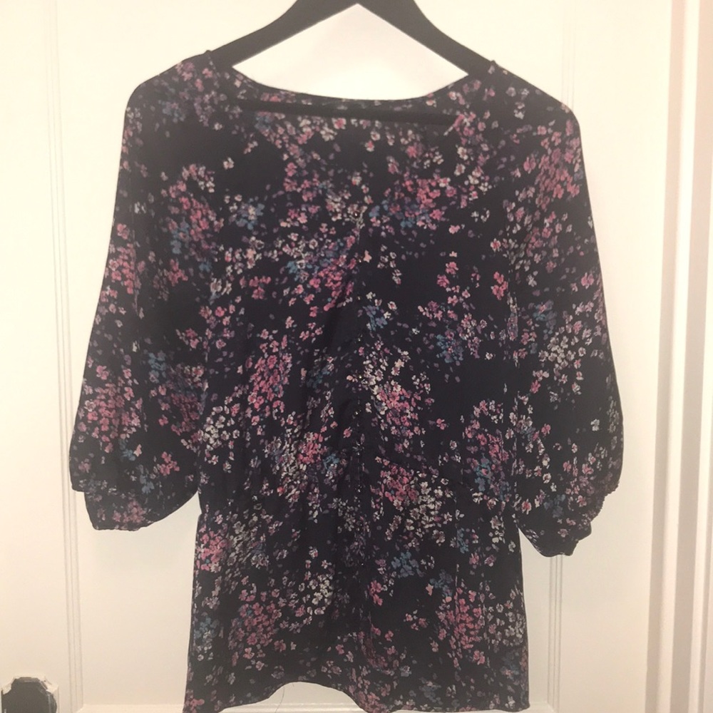 Navy Floral Blouse